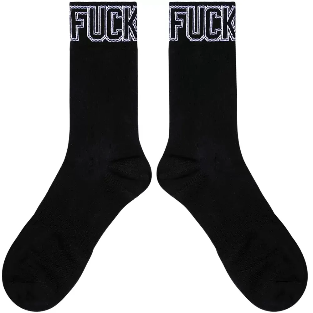 Men\'s Black and White Long Tall Tube Thin FU Sexy Lycra Fiber Sports Fitness Four Seasons Cotton Socks