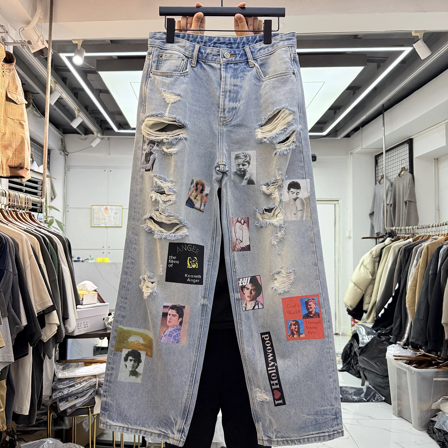 Calças Jeans Retrô Americanas de Outono Inverno com Efeito Desgastado para Homens e Mulheres, Casuais, de Perna Reta, Comprid...