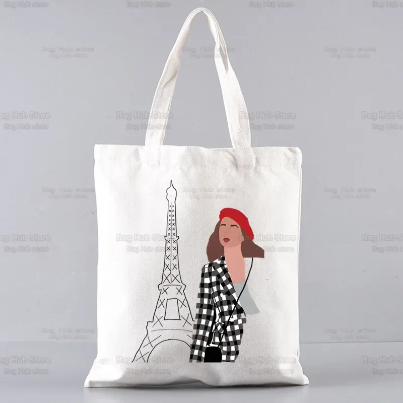 Emily In Paris Creative Canvas Tote Bag Eco ShoppingBag Large Capacity ShoulderBag Women Female Foldable Beach ShopperBag