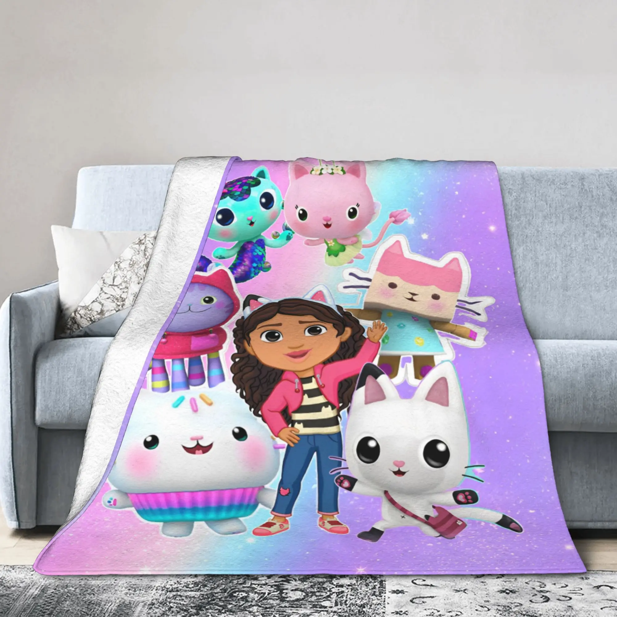 الكرتون لطيف Gabbys دمية البطانيات الصوف الصيف تنفس الدافئة رمي بطانية للفراش في الهواء الطلق أفخم رقيقة لحاف #5