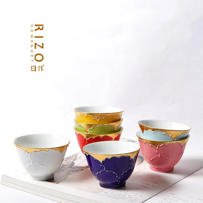 Japanese Arita Yaku Bunshan Kiln Tea Cup, Ceramic Hand-Painted Gold Border, P Pattern, Soup Swallowing And Tasting Cup