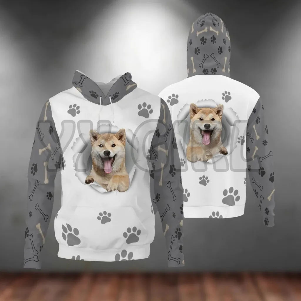 Shar Pei – sweat à capuche imprimé chien patte 3D, unisexe, pull drôle, décontracté, survêtement de rue