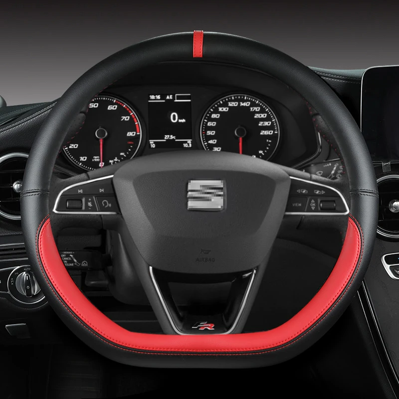 Microfiber Leather Car Steering Wheel Cover Non-Slip 38cm For Seat Tarraco Arona Ateca Ibiza Toledo Mii Leon Arosa Exeo ST FR