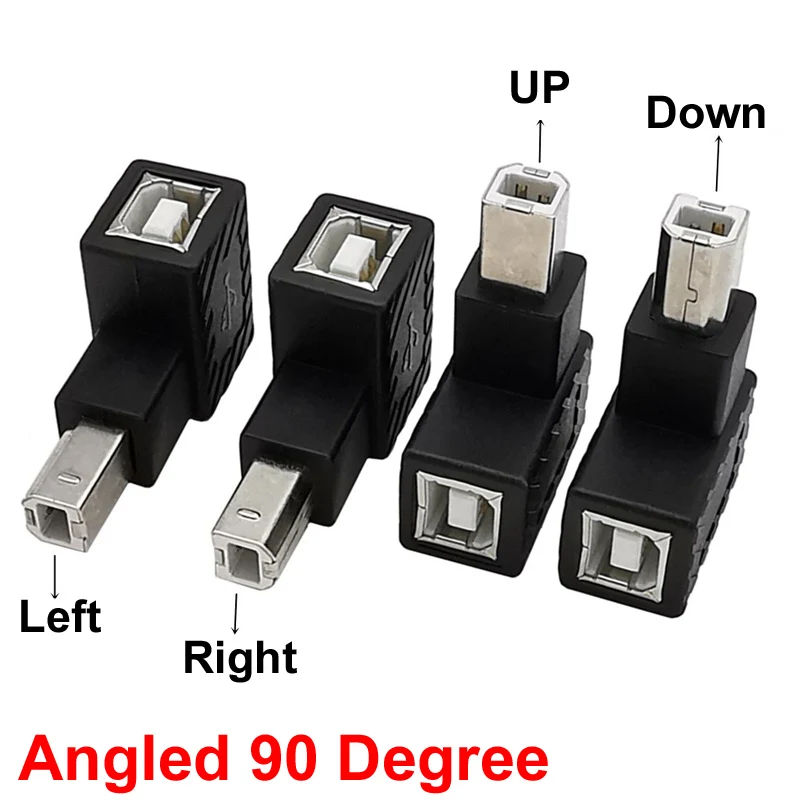 Up Down Left Right Angled 90 Degree USB 2.0 B Type Male to Female Extension Adapter for Printer Scanner Hard Disk case