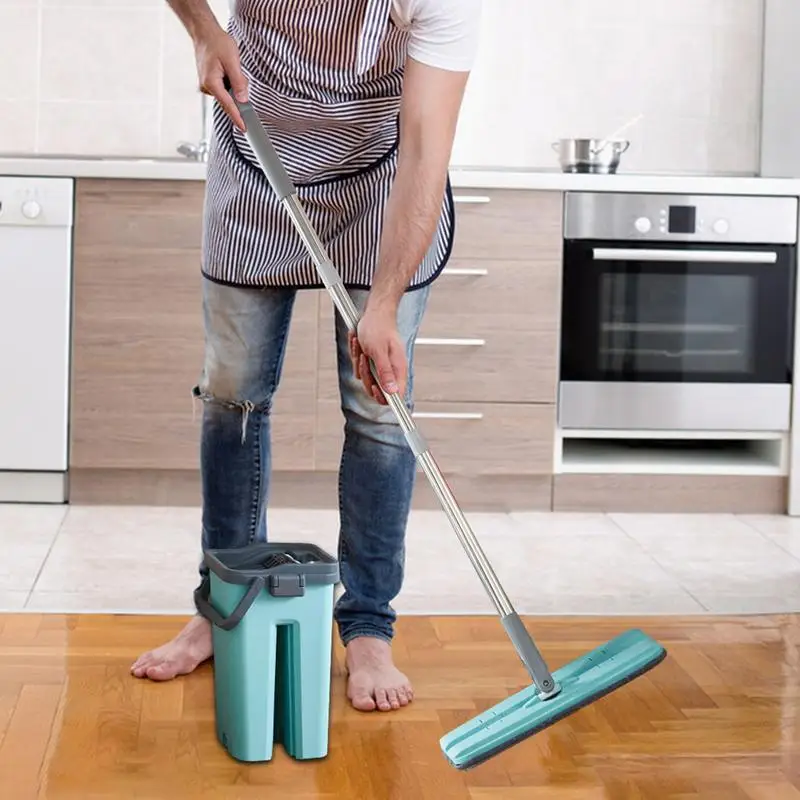 Wood Floor Mop Cleaning Mop Flat Mop Floor Mopping Reusable Mop 360 Rotation Dust Mop Easy Mop With Bucket & Mop Pads Floor Mop