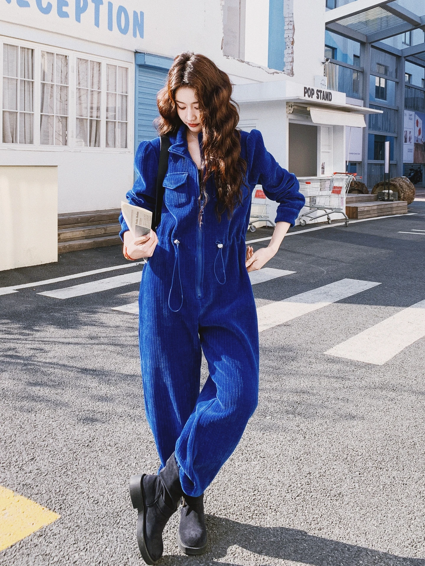 

Loose Casual Wide Leg Overall Pants Women's Utili Sle Dstring a Ni Er Baby Blue Spring New Arrival High Waist Long P...