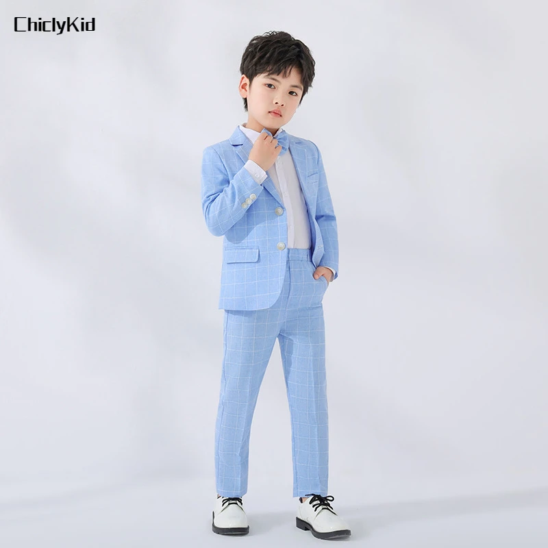 Kids Candy Color Plaid Suits Jacket Pants Toddler Blazer Tuxedos Boys Formal Dress Child Wedding Party Gentlemen Clothes Sets