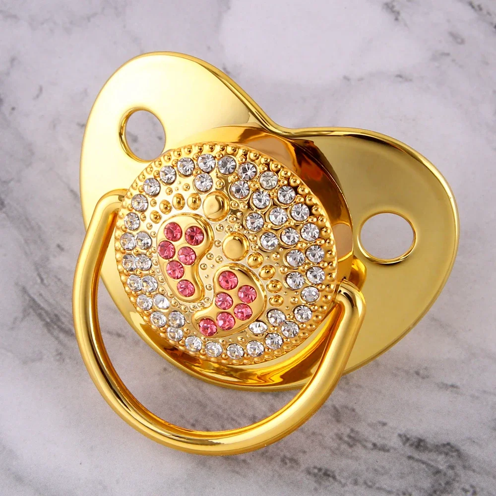 2023 Pacifier Baby Dummy Infant Lollipop Chupeta NEW Crown Rhinestones Bling Gold