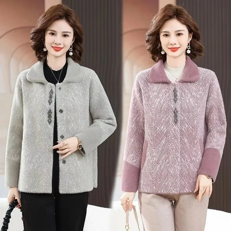 New Autumn Winter Imitation Mink Velvet Wool Coat Women High-Quality Woolen Jacket Knitted Cardigan Outerwear Female Overcoat