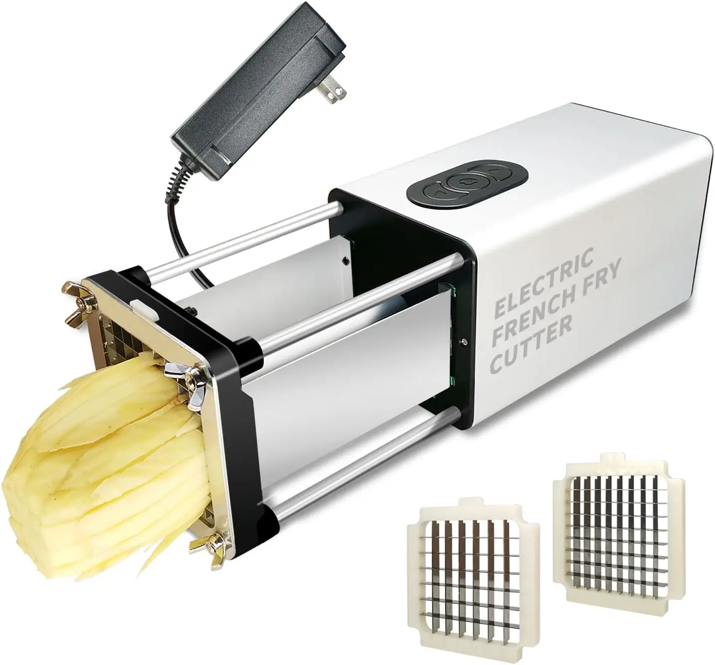 

Electric French Fry Cutter with 1/2 & 3/8 Inch Blades for Potatoes, Carrots, Cucumbers - Ideal for Home and Restaurant Kitchens