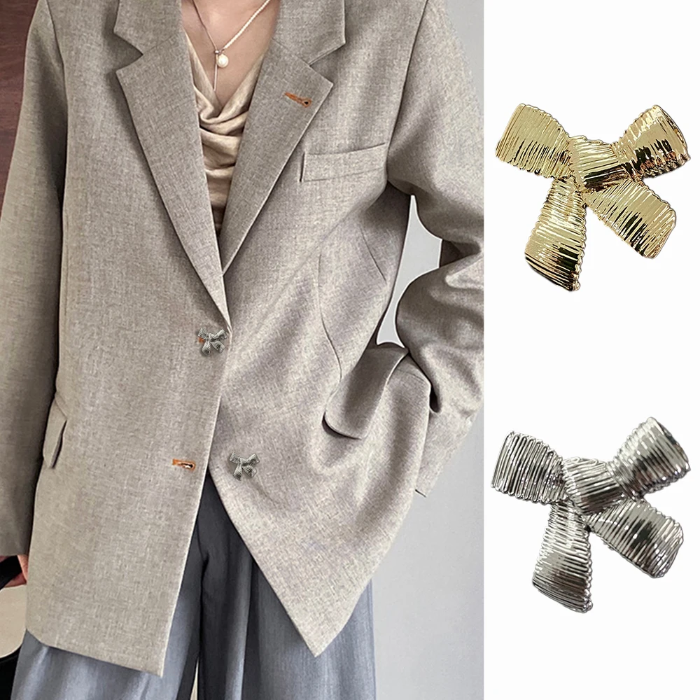 10 Pieces/set Fashion Striped Bow Design Metal Buttons Women's Jackets Shirts Dresses Suits Hats Hand-sewn Decorative Buttons