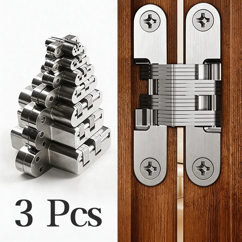 

3Pcs Hidden Gate Hinge Stainless Steel Invisible Concealed Hinge 180 Degree Folding Heavy Duty Built-in Door Wooden Box Hardware