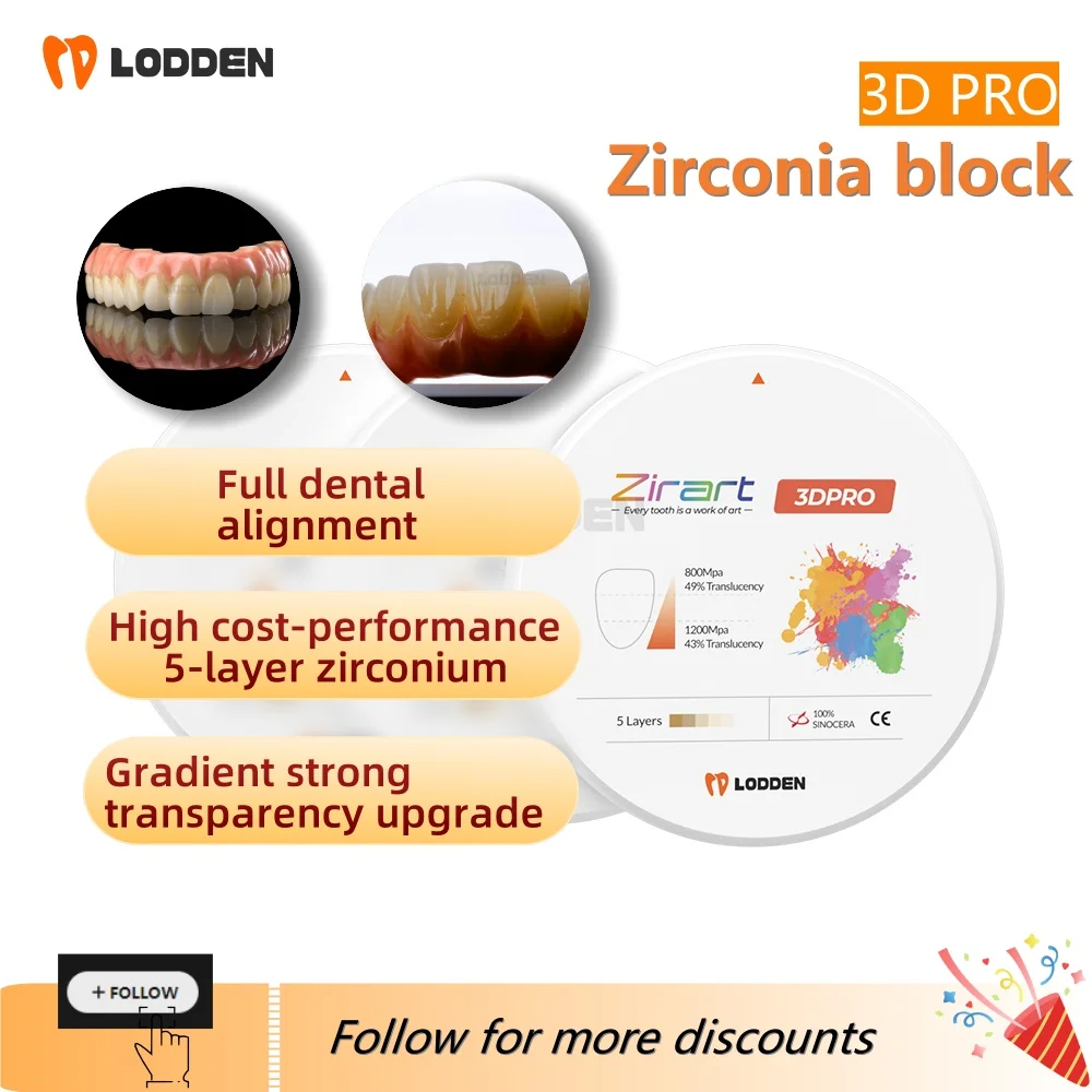 

Lodden 3D PRO Циркониевый блок Стоматологический многослойный циркониевый диск Стоматолог для CAD CAM 98 мм Vita 16 цветов Системный лабораторный материал открытой системы