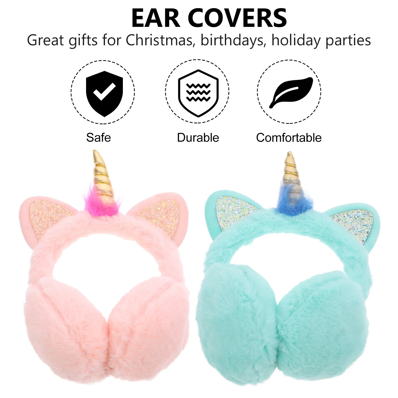قطعتان من أغطية الأذن على شكل وحيد القرن، عصابة رأس لطيفة لشتاء دافئ لحماية الأذن، ملابس خارجية ناعمة ومريحة، إكسسوارات عصرية #2
