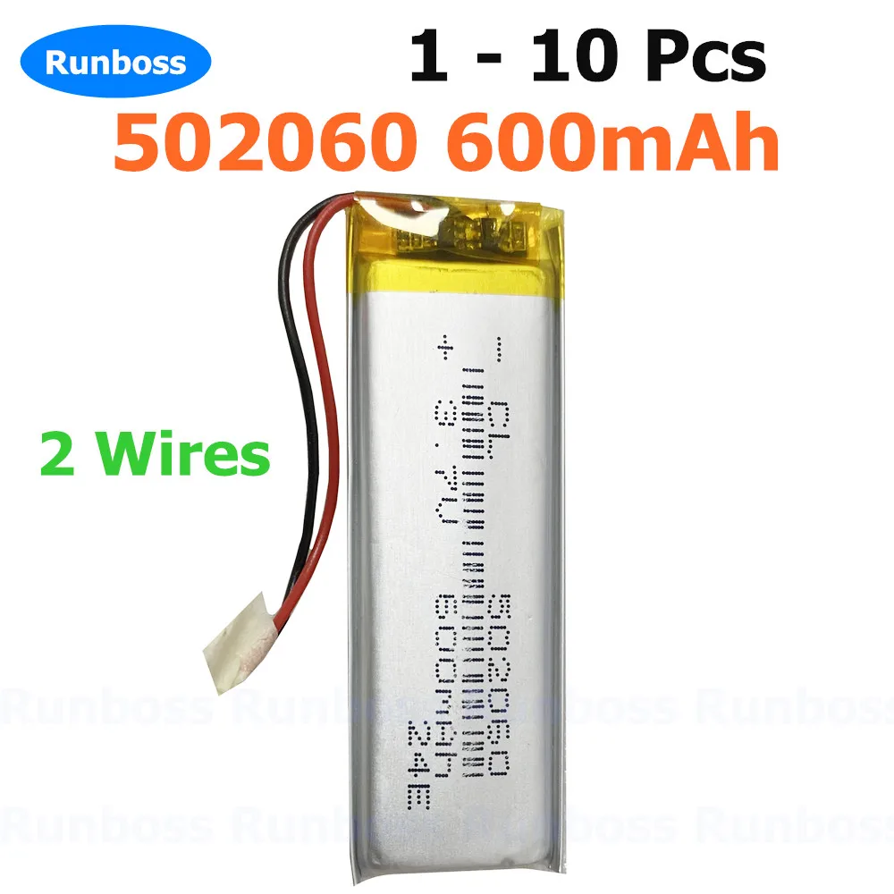 1-10pcs 3.7V 600mAh Lithium Polymer Rechargeable Battery 502060 For Mp3 MP4 GPS bluetooth ebook power bank bluetooth speaker