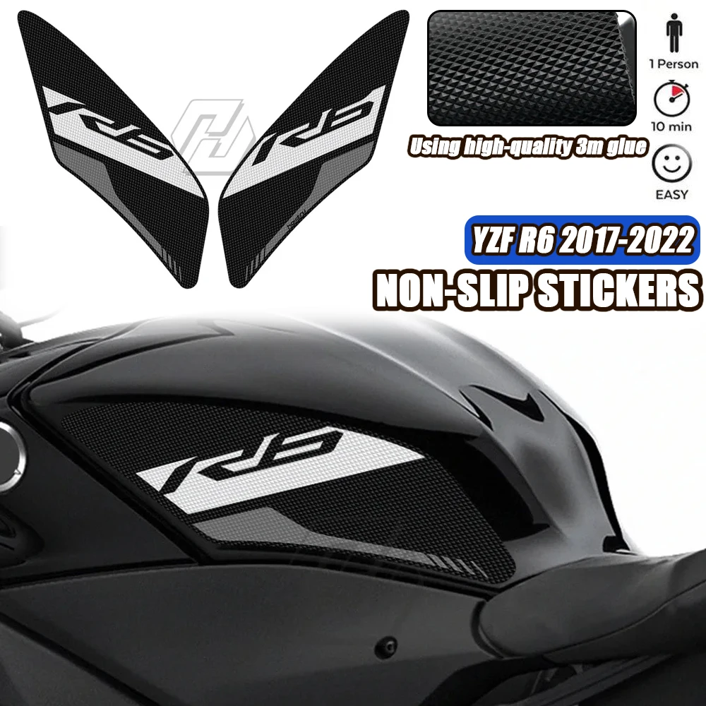 

For Yamaha YZF R6 YZFR6 2017 2018 2019 2020 2021 2022 Motorcycle Non-slip Side Fuel Tank Stickers Waterproof Pad Rubber Sticker