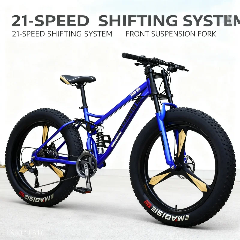 دراجة جبلية زرقاء للبالغين على الطرق الوعرة 3 في 1 متغيرة السرعة لإطارات الثلج على الشاطئ ممتصة للصدمات عجلة كبيرة 4.0 واسعة جدًا #2