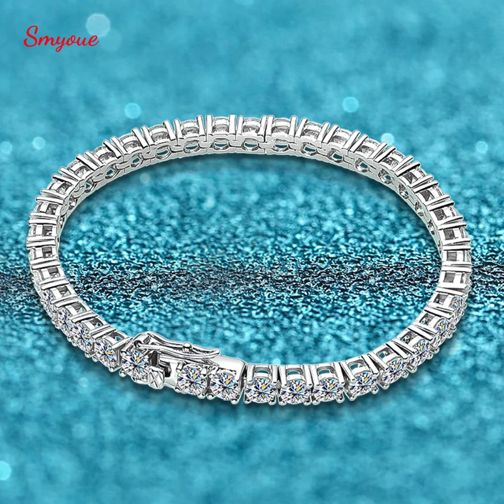 Smyoue 4/3mm Full High Carbon Diamond Tennis Bracelet 925 Sterling Silver Sparkling Created Moissanite Gemstone Bangle Jewelry