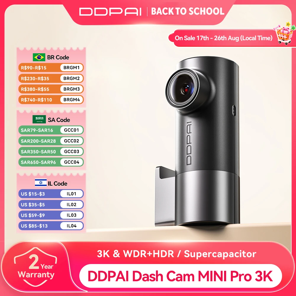 새로운 DDPAI MINI Pro 3K 블랙박스 1620P HDR 차량용 DVR WiFi 야간 시야 WDR 24시간 주차 모니터링 음성 제어 143 ° FOV