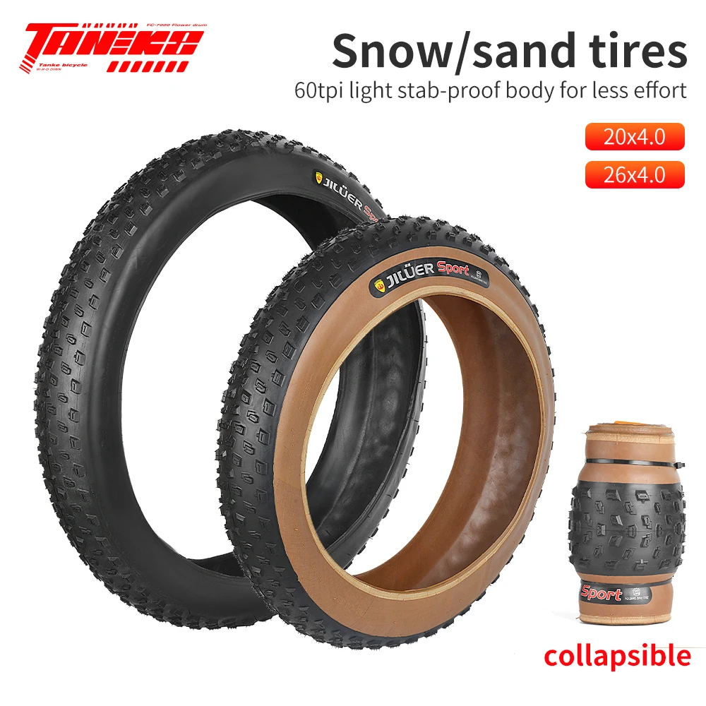TANKE Anti-crevaison neige plage vélo pneu vtt vélo anti-dérapant gros pneu 20X4.0 24X4.0 26X4.0 résistant à la perforation pneu hiver