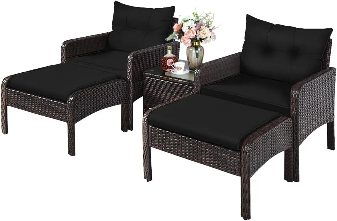 Korb möbel Set 5 Stück Pe Wicker Rattan Outdoor Allwetter gepolsterte Sofas und Ottomane Set Rasen Gesprächs set