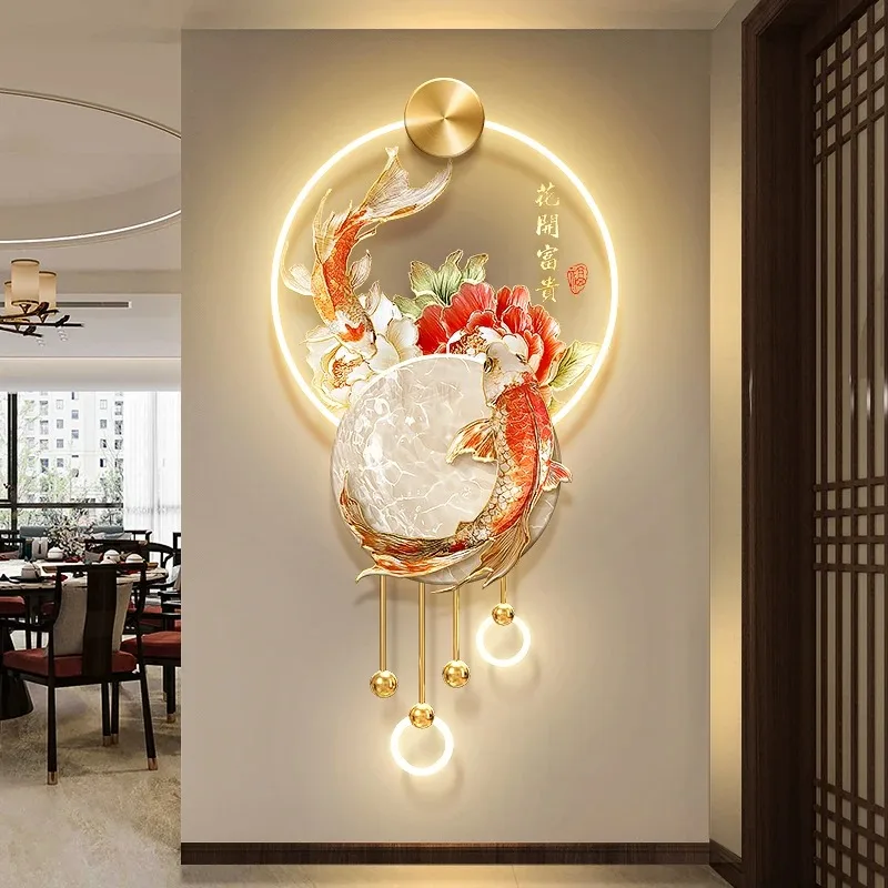 Mural Lights New Chinese Flowers Bloom A Living Room Bedroom Study Decoration Painting Koi Fish CorridorHanging Painting Style
