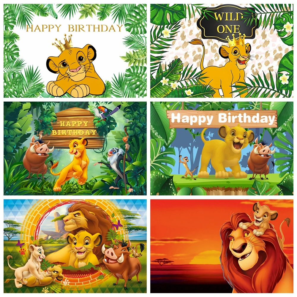 

Custom Name Lion King Baby 1st Birthday Backdrop Photography Jungle Animal Newborn Portrait Photographic Background Photo Studio