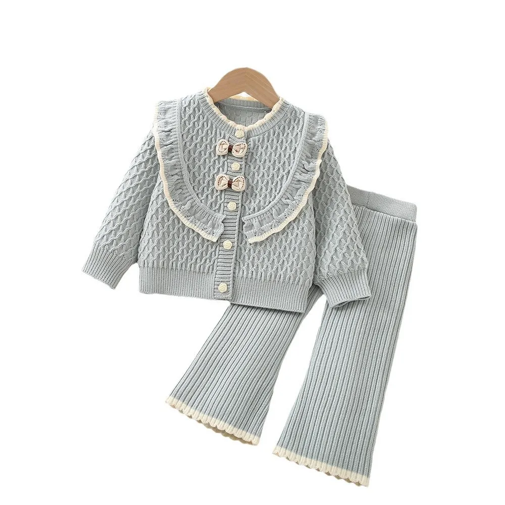 Girls Knitted Clothing Sets Spring Autumn 2026 Children Woolen Jersey Sweaters Coats Pants Princess Suit For Baby Outfits Kids 6