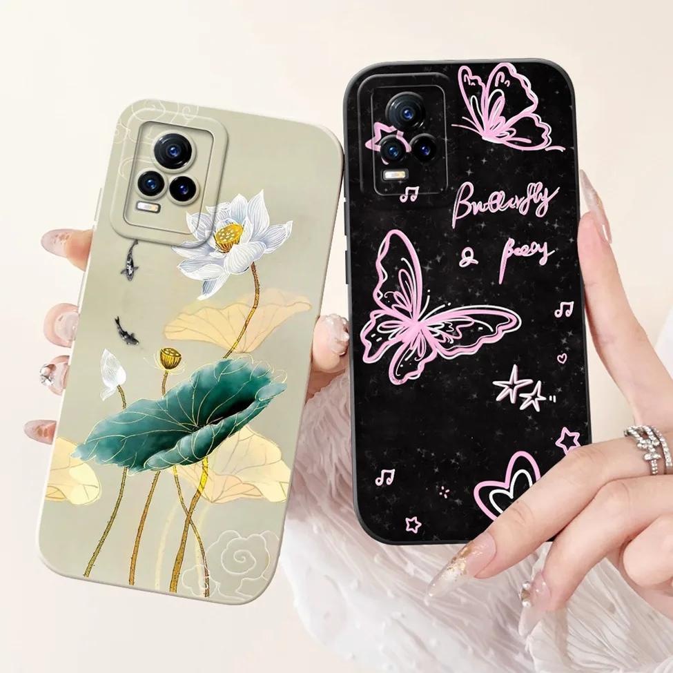 For Vivo V21 V2066 V21E V2061 Back Cover For Vivo V21 V21E 5G Case V2050 V2055 Fashion Butterfly Cute Shockproof Silicone Bumper