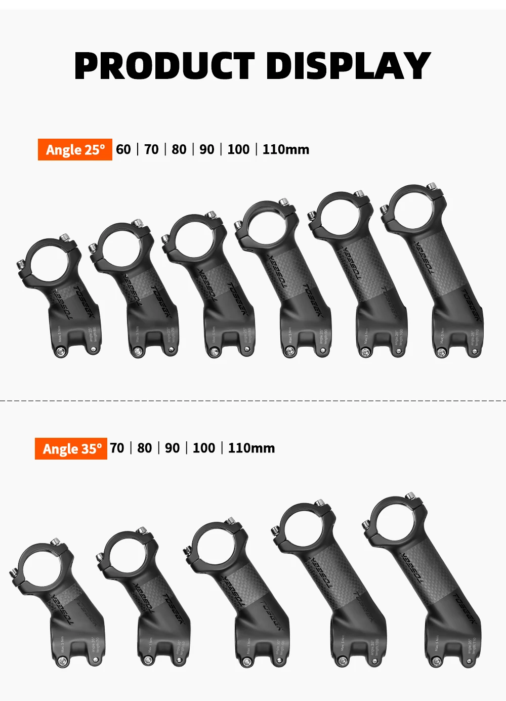 TOSEEK Fahrradvorbau 31,8 mm Lenkervorbau MTB Rennrad Vorbau Winkel 25/35 Grad 60/70/80/90/100/110 mm Matt Schwarz Grau Silber – Detail 12
