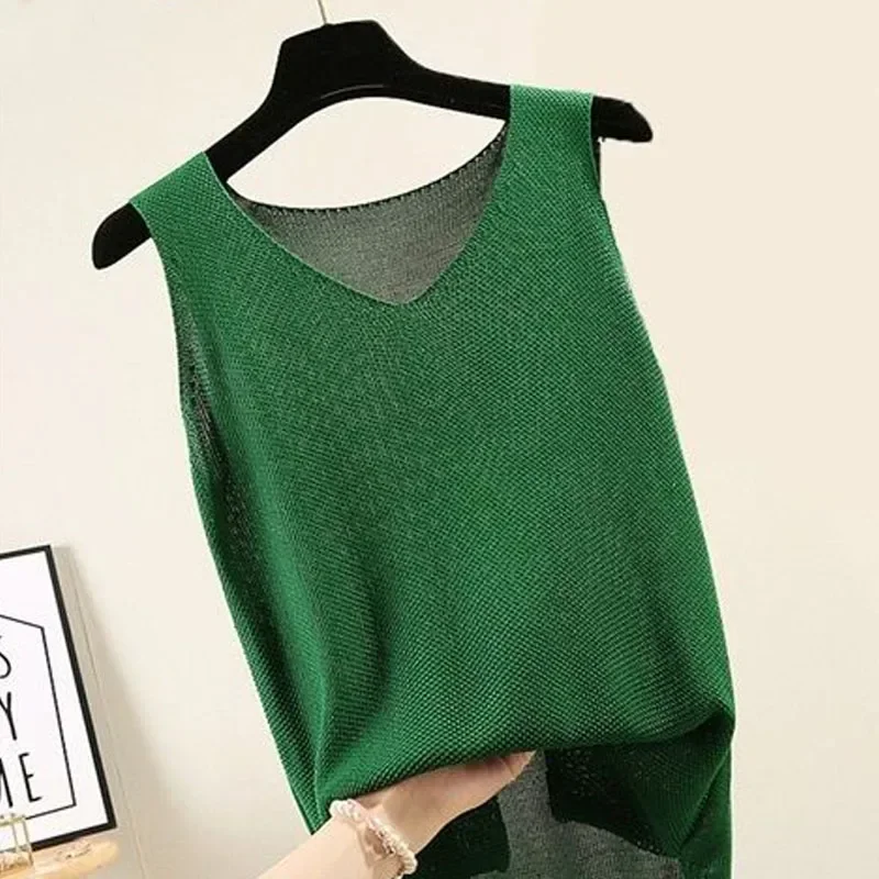 Blusas Mujer De Moda 2024Blouse Women Summer Sleeveless Knitted Blouse Shirt Women Clothes V-neck Blouse Women Tops Shirts