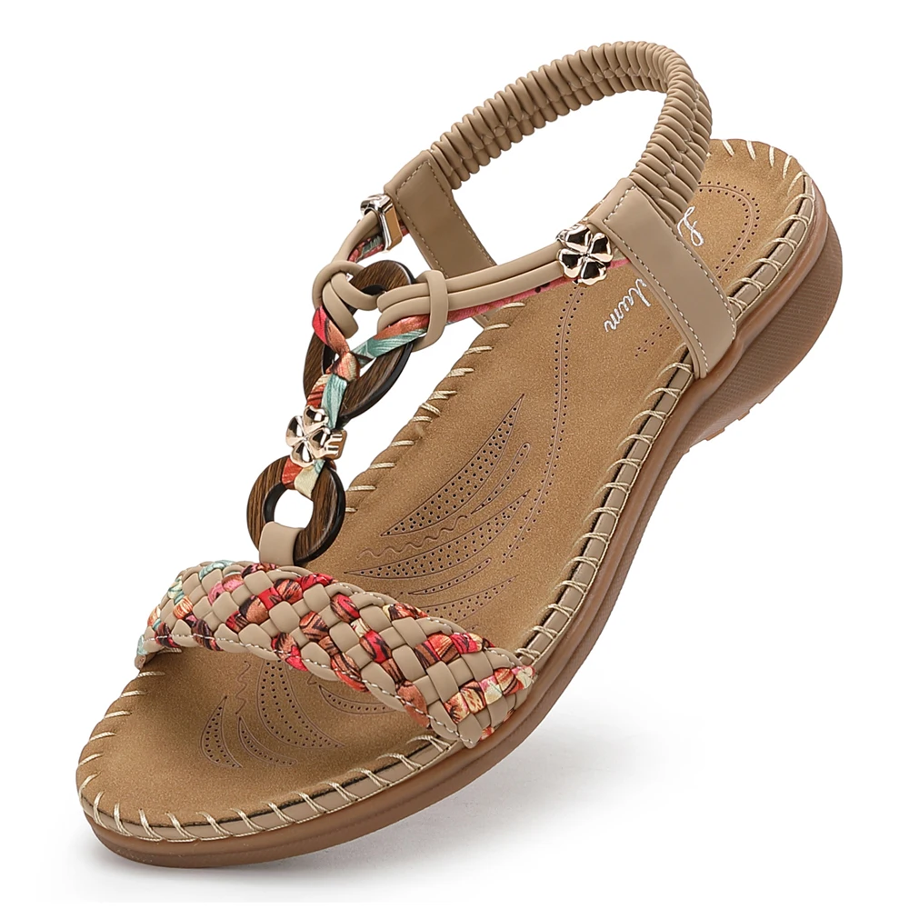 

Женские плетеные сандалии Littleplum ручной работы в богемном стиле с поддержкой свода стопы, комфортные, с эластичной резинкой на щиколотке, летние пляжные туфли