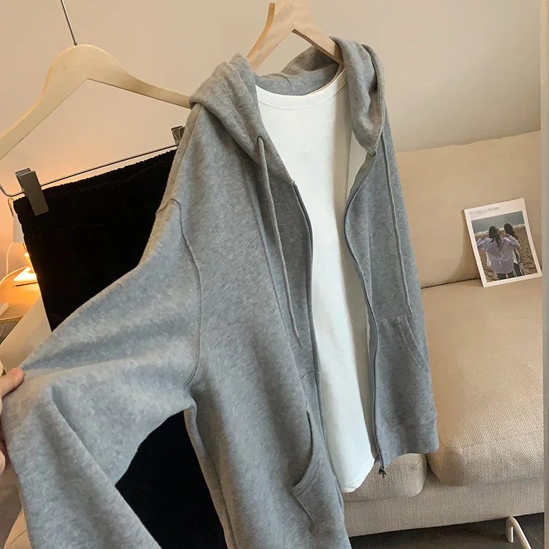 2023 Spring Autumn Fashion Hooded Hoodies Casual Loose Solid Drawstring Sweatshirts Women Drop Sleeve Oversized Outerwear