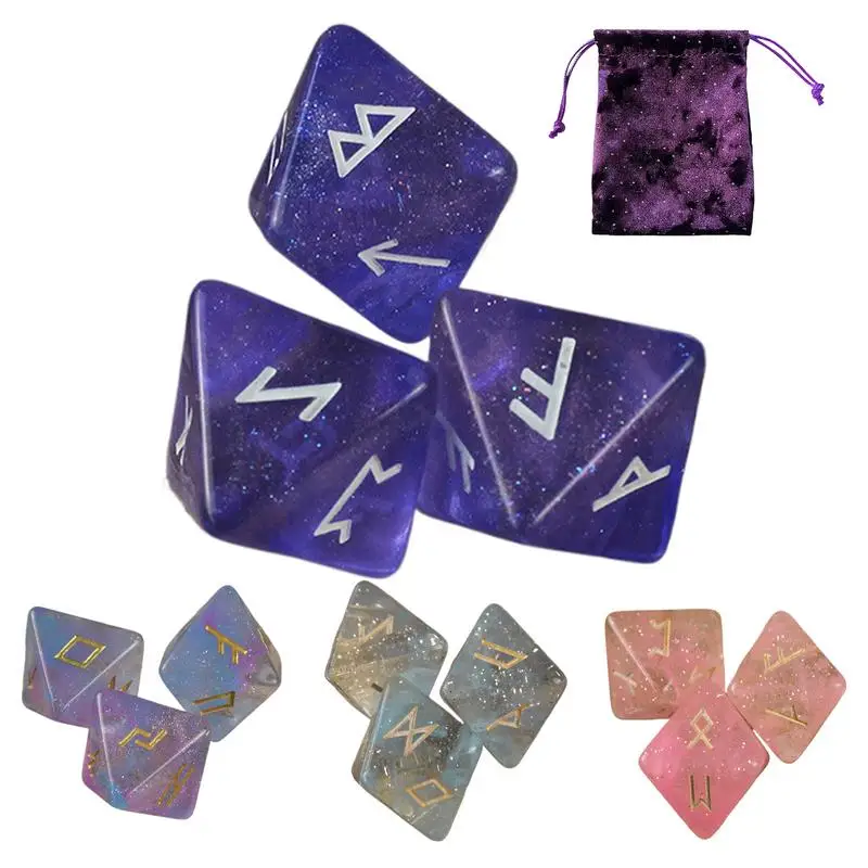 Polyhedral Dice with Drawstring Bag Amazing Colours Mixing Fantasy Starlight Effect Unique Retro Rune For Roll Playing Card Game