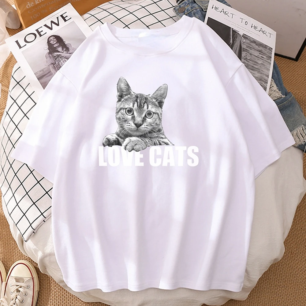 2023 Creativity Kawaii Cat Print Breathable T-shirt Women Men Sport O Neck Casual Short Sleeve Shirt New Summer Harajuku Tops