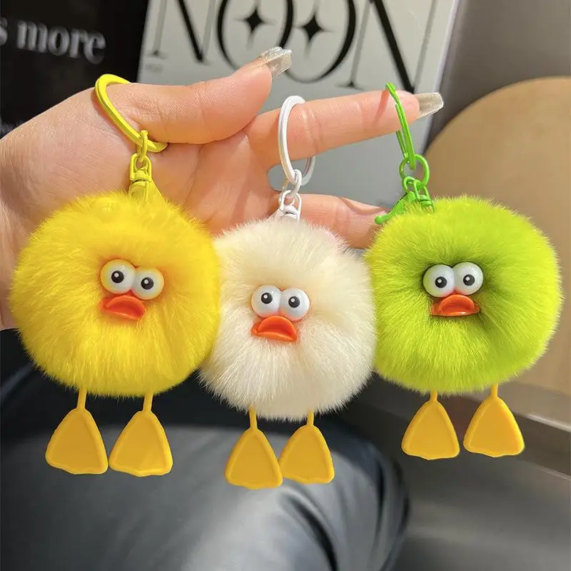 Niedlicher Flauschiger Enten-Pompon-Schlüsselanhänger aus Weichem Kunstfell, Kleiner Anhänger als Deko-Geschenk für Mädchen und Schülerinnen für den täglichen Gebrauch – Detail 6