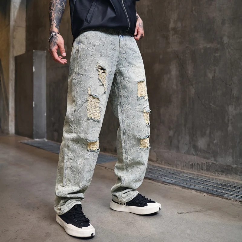 

New Trendy Loose Straight Blue Washed Jeans