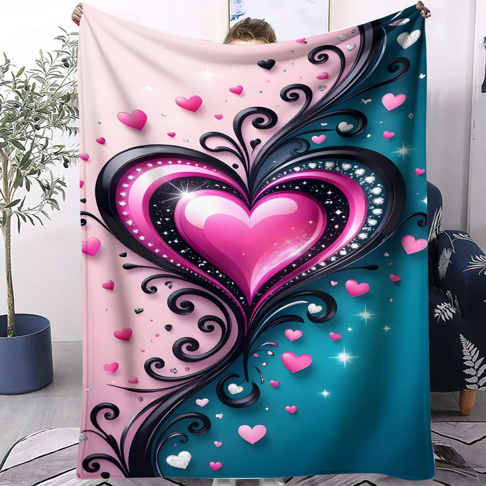 

"Purple Diamond Heart Blanket - Cozy Throw for Bedroom Sofa Picnic Camp Bed Luxury Decor Perfect Gift for Couples & Style Fans"
