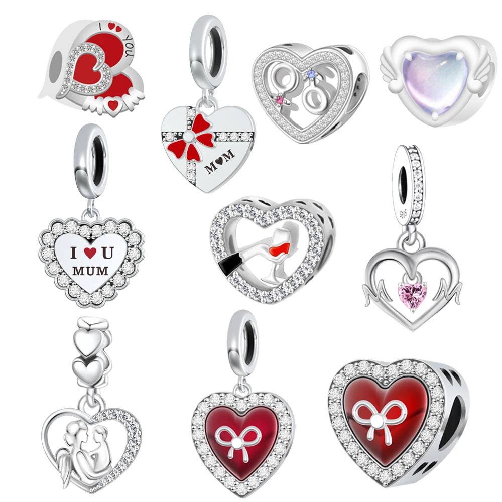 Love Heart Shape Mum Pendant Charm Fit Pan Charms Bracelet Necelace DIY Women Mother's Day Jewelry Gift 2025 Summer New Arrival