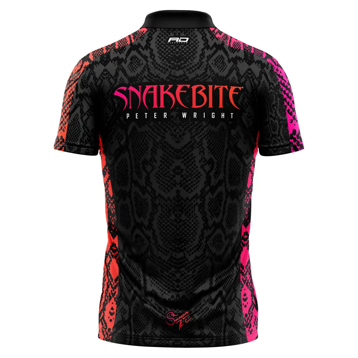 

Футболка для дартса Peter Wright Snakebite 2025 Red Dragon, красно-розовый узор под змеиную кожу, быстросохнущая спортивная одежда