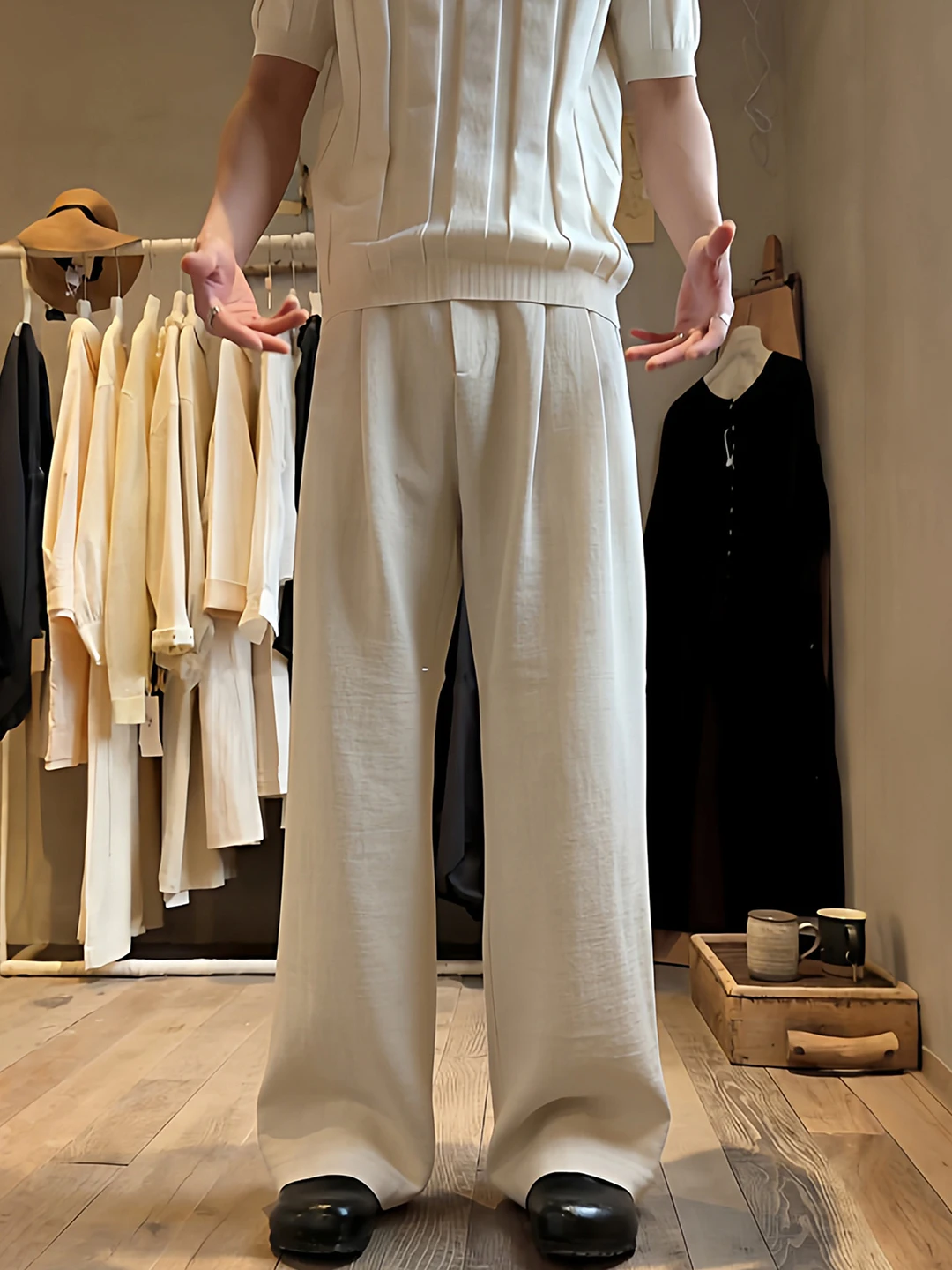 

Мужские свободные льняные брюки-чинос с широкими штанинами, плиссированные, повседневные, в новом китайском стиле Sle Ciwalk