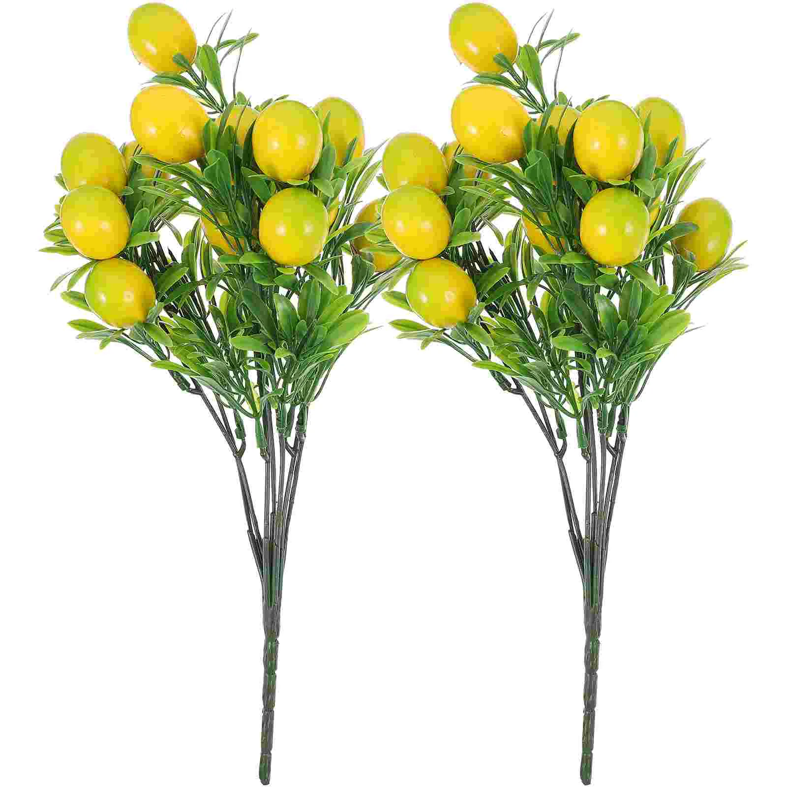 2 Pcs Artificial Lemon Branches Fake Stem Lemons Ornament Faux Flower Arrangement Fruit