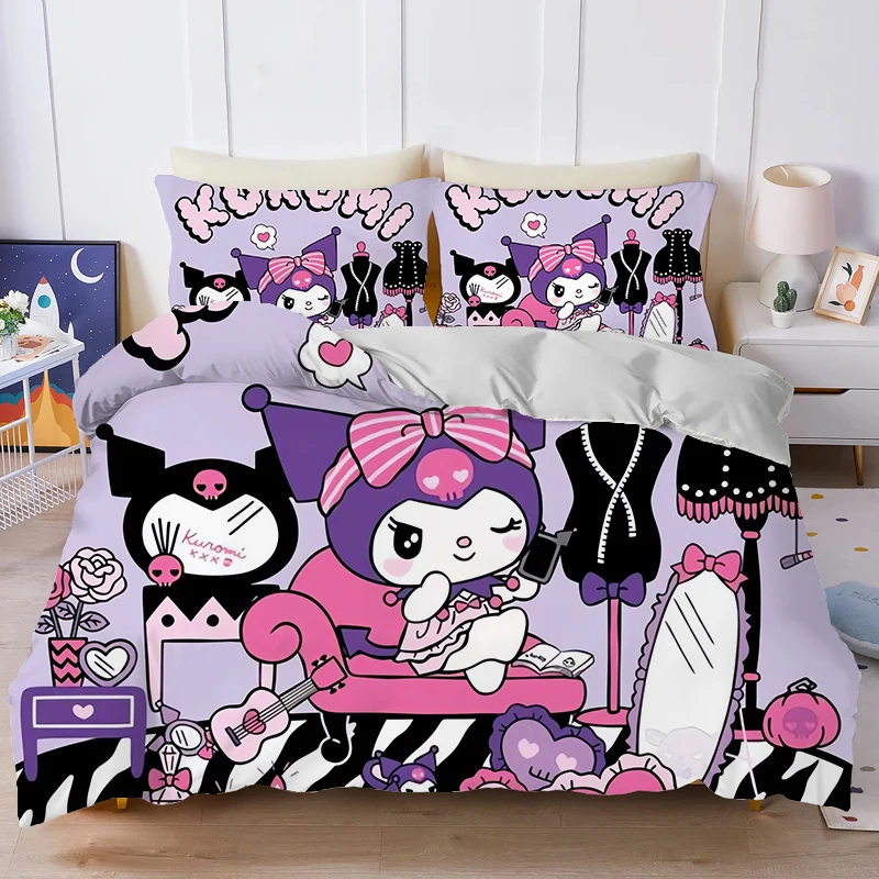 

Sanrio Kuromi New Bedding Set Kawaii Quilt Cover Pillowcase Cute Cartoon Bed Bedroom Beddings Suit Duvet Cover for Boy Girl Gift