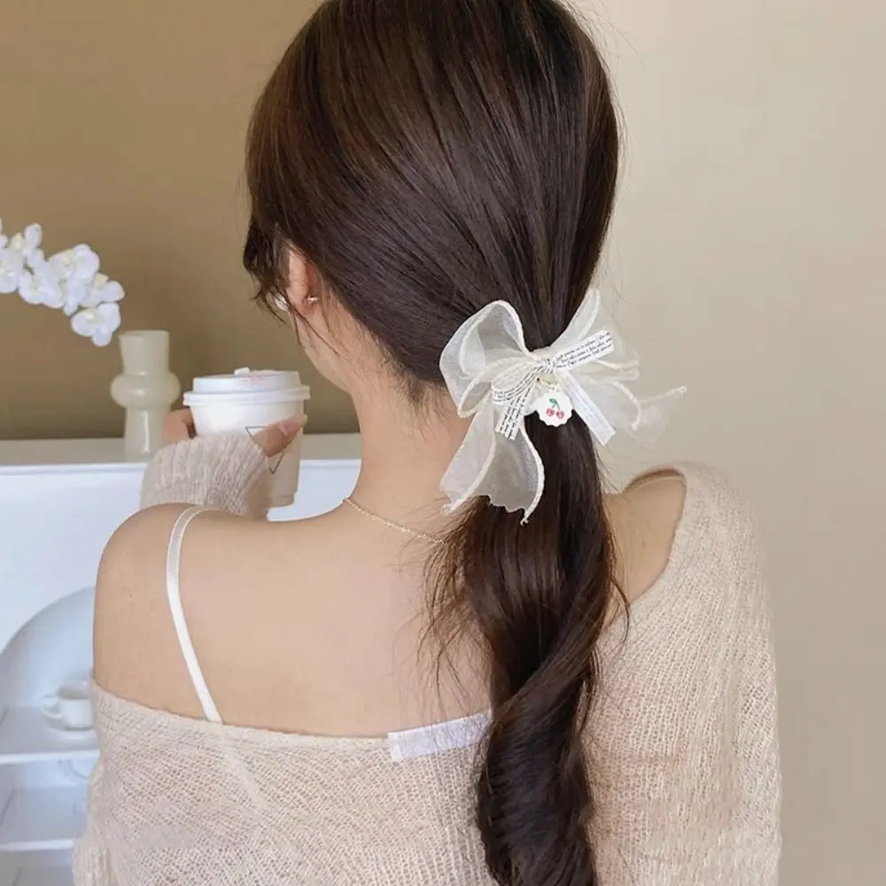 

French Korean Style Sweet Scrunchies Headwear Hair Tie Bow Hair Rope Cherry Rubber Band Sweet Ponytail Holder Daily