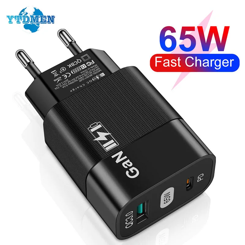 

Type C PD Fast Charge Charging 65W GaN Charger 5V6A Phone Adapter For MacBook Pro Laptop iPhone 13 Huawei Xiaomi USB Plug