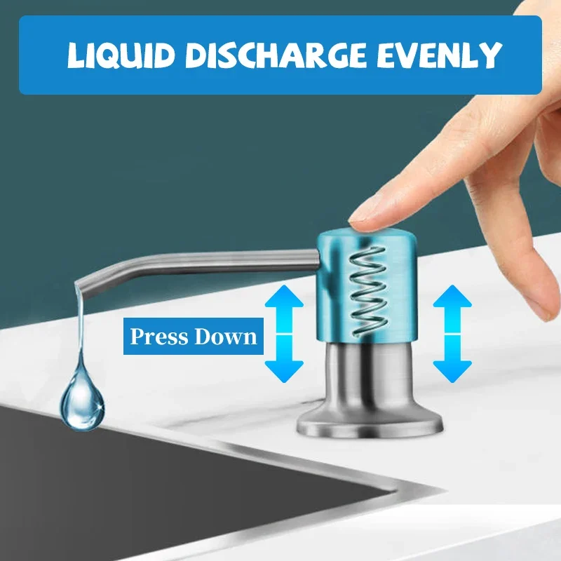 Kitchen Sink Liquid Soap Dispenser Pump Stainless Steel 500ML Liquid Soap Bottle Sink Mount Hand Pressure Soap Dispenser Bottle