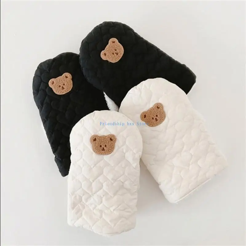 F1CB Hindproof Children Stroller Handmuffs في الهواء الطلق الرياضة القفازات اللطيفة الدب دافئ قفازات عربة الأطفال لموسم الشتاء