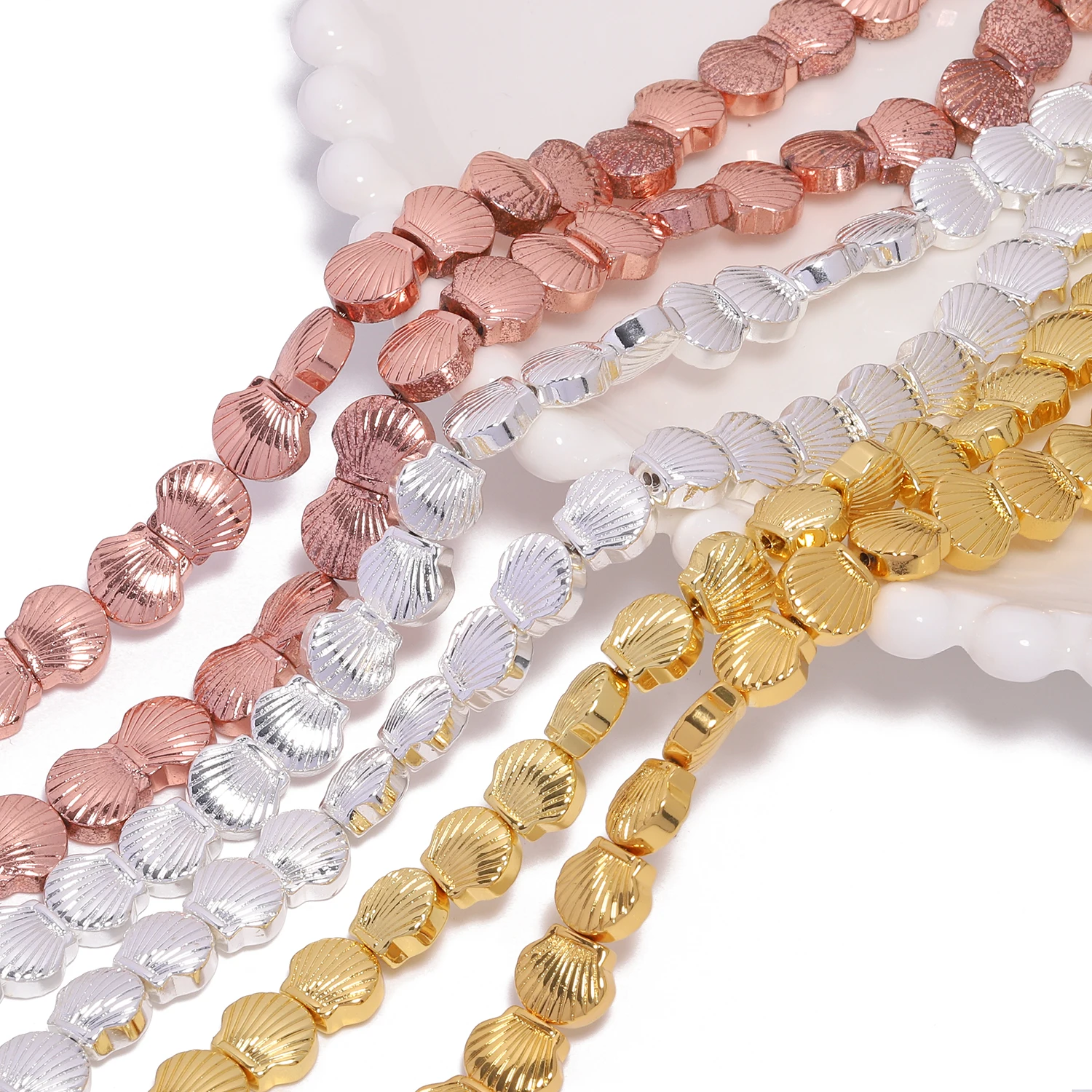 8x8.5mm Natural Hematite Stone Beads Gold Color Silver Color Shell Shape Beads for Jewelry Making Diy Bracelet Accessories