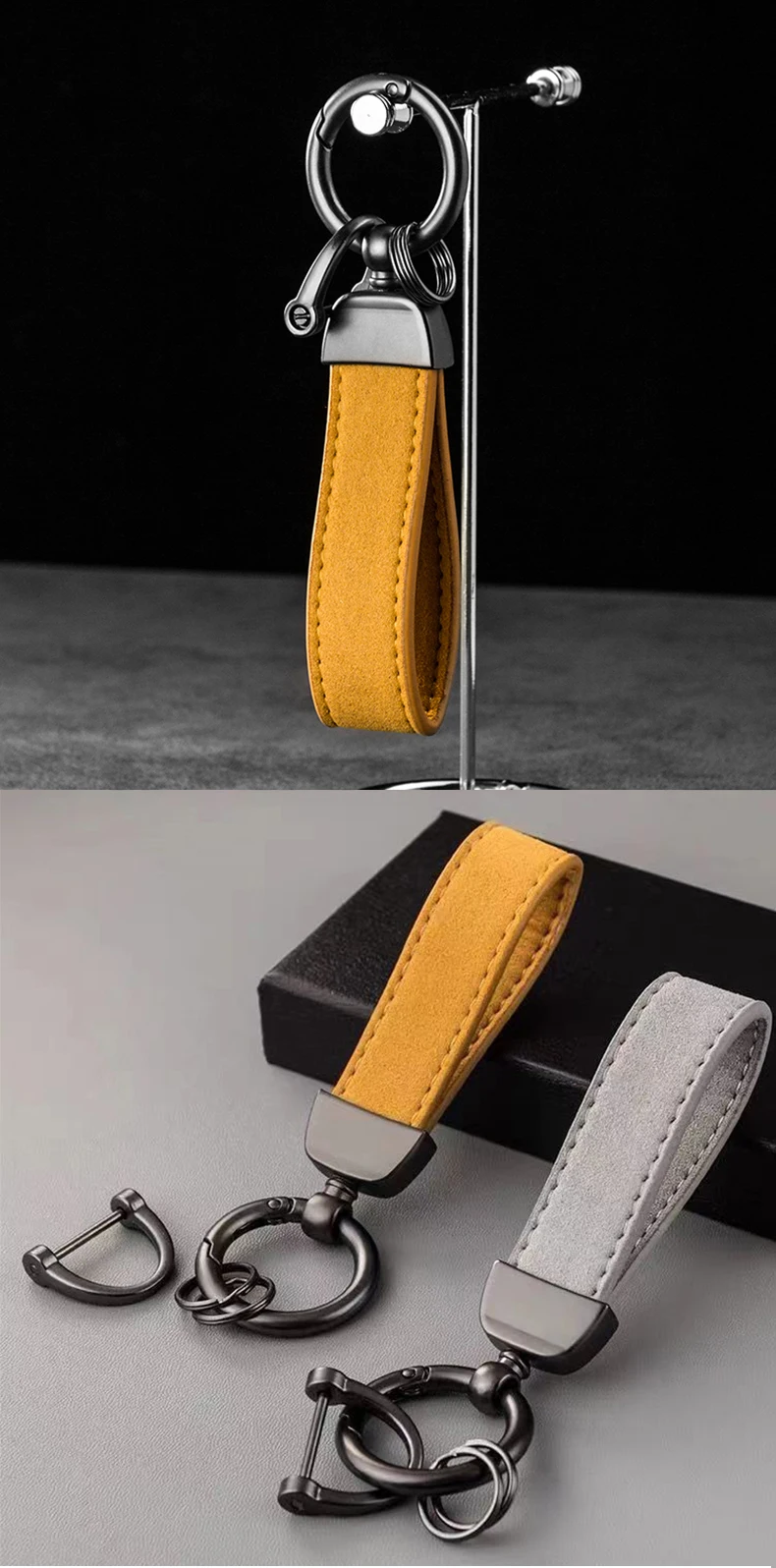 Multiple Colors Luxury Car Keychain Suede Leather Key Chain Pure Color Buckle Car Keyring Accessories Key Lanyard Gift