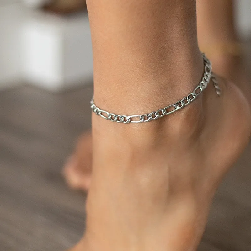 Stainless Steel Foot Jewelry Leg Chain Ankle Silver Color Anklet Chain Anklets for Men Women Hip Hop Rapper Styling Accessories